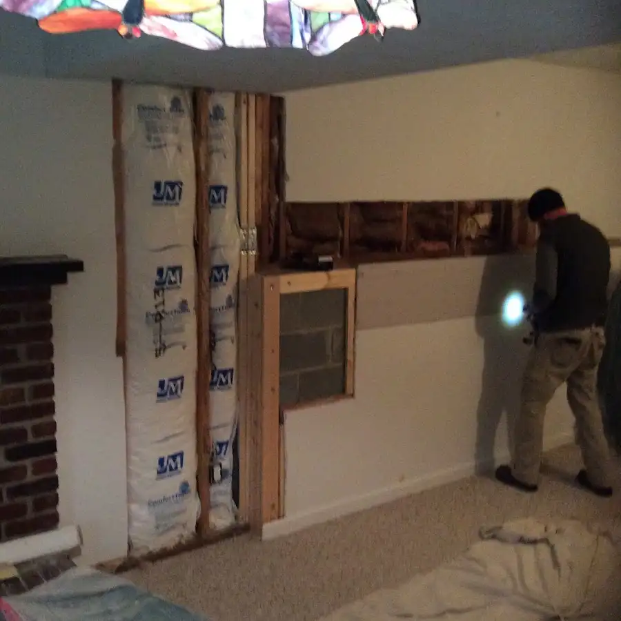 Restoration technician inspecting water damage in Winfield